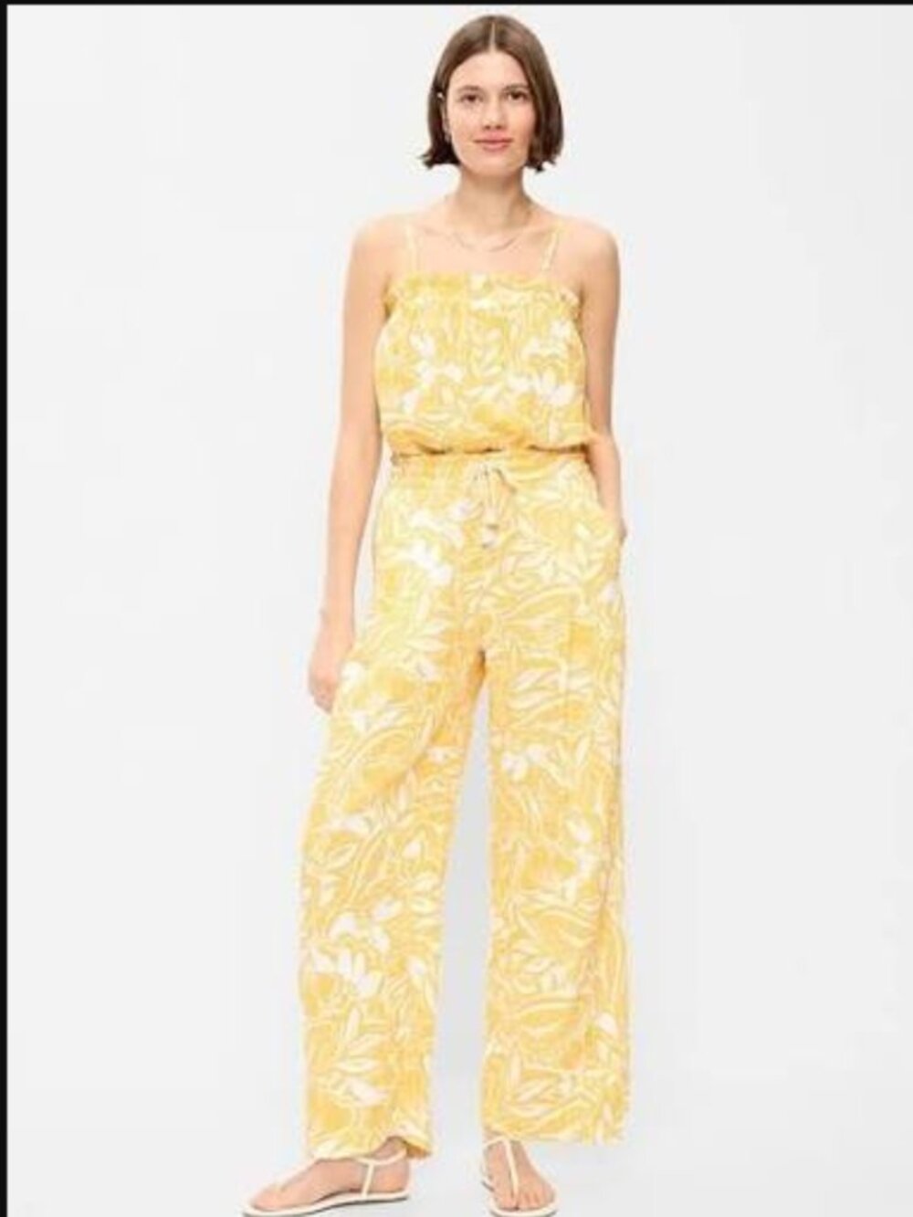 Old Navy High Waisted Crinkle Gauze Barrel Pants Yellow NWOT Size M 100% Cotton